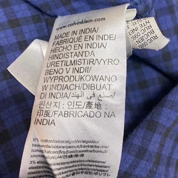 Calvin Klein Men's Blue Checkered Plaid Long Sleeve Slim Button Down Shirt Top S - Picture 4 of 4